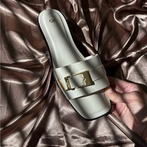 Charles & Keith Cream Sandals with Gold Buckle Strap